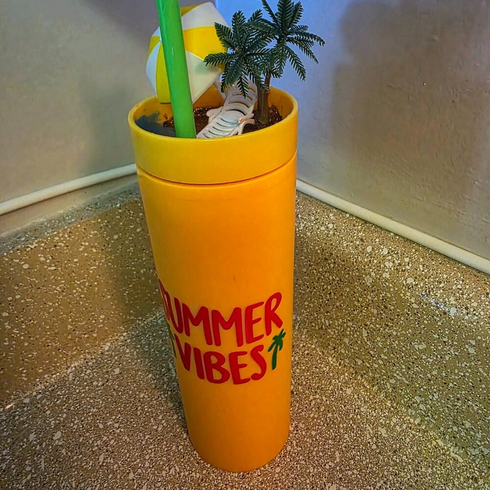 Hand-crafted Yellow Tumbler Cup w/ Lid & Straw | "Summer Vibes" Cups for Drinks
